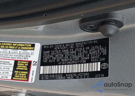 2024 Toyota Camry Se из США, поврежденный, VIN 4T1G11AK2RU211798